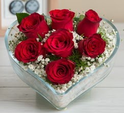 Kalp içerisinde 7 adet kırmızı gül  Karaman hediye çiçek yolla 
