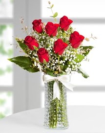 Cam vazoda 7 adet kırmızı gül  Karaman internetten çiçek siparişi 