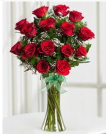 Cam vazo içerisinde 11 kırmızı gül vazosu  Karaman yurtiçi ve yurtdışı çiçek siparişi 