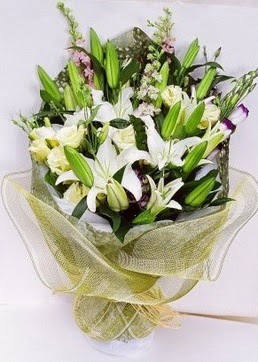  Karaman İnternetten çiçek siparişi  3 adet kazablankalardan görsel buket çiçeği