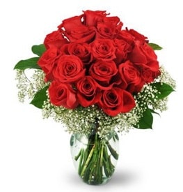 25 adet kırmızı gül cam vazoda  Karaman internetten çiçek siparişi 